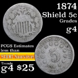 1874 Shield Nickel 5c Grades g, good