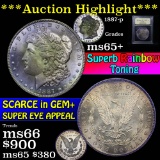 ***Auction Highlight*** 1887-p Rainbow Toned Morgan Dollar $1 Graded GEM+ Unc by USCG (fc)