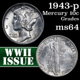 1943-p Mercury Dime 10c Grades Choice Unc