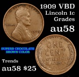 1909 vdb Lincoln Cent 1c Grades Choice AU/BU Slider