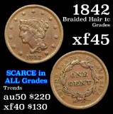 1842 Lg Date Braided Hair Large Cent 1c Grades xf+