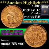 1900 Indian Cent 1c Graded Select Unc RB by USCG