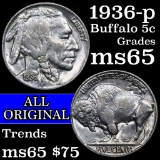 1936-p Buffalo Nickel 5c Grades GEM Unc