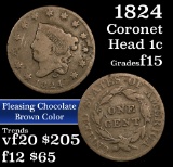 1824 Coronet Head Large Cent 1c Grades f+