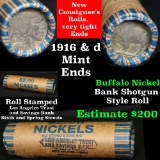 Full roll of Buffalo Nickels, 1916 on one end & a 'd' Mint reverse on other end (fc)