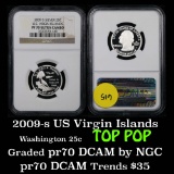 NGC 2009-s Silver U.S. Virgin Islands Washington Quarter 25c Graded GEM++ Proof Deep Cameo By NGC