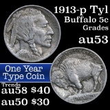 1913-p Ty I Buffalo Nickel 5c Grades Select AU
