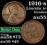 1916-s Lincoln Cent 1c Grades Choice AU