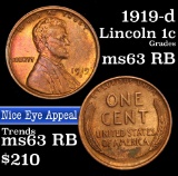 1919-d Lincoln Cent 1c Grades Select Unc RB (fc)