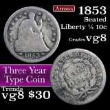 1853-p Seated Liberty Half Dime 1/2 10c Grades vg, very good