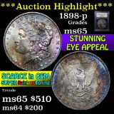 ***Auction Highlight*** 1898-p Rainbow Toned Morgan Dollar $1 Graded GEM Unc by USCG (fc)