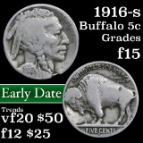 1916-s Buffalo Nickel 5c Grades f+