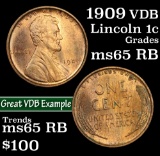 1909 VDB Lincoln Cent 1c Grades GEM Unc RB