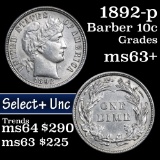 1892-p Barber Dime 10c Grades Select+ Unc (fc)