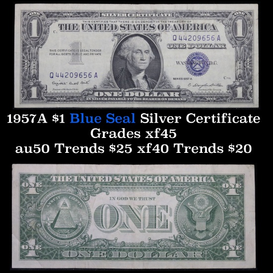 1957A $1 Blue Seal Silver Certificate Grades xf+