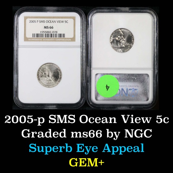 NGC 2005-p Special Mint Set Ocean View Jefferson Nickel 5c Graded GEM+ By NGC
