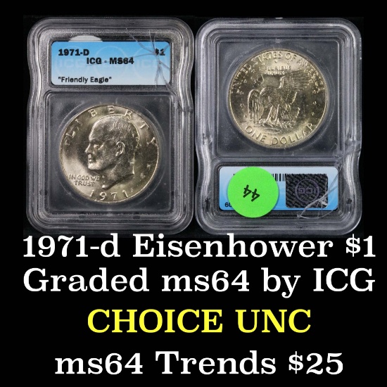 1971-d Eisenhower Dollar $1 Graded Choice Unc By ICG