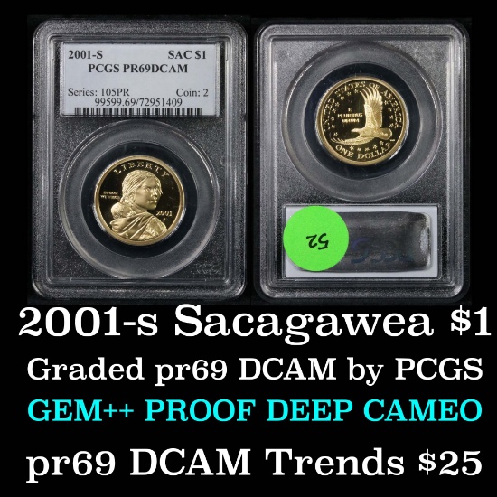 PCGS 2001-s Sacagawea Golden Dollar $1 Graded GEM++ Proof Deep Cameo By PCGS