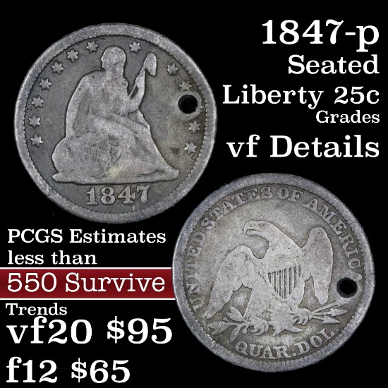 1847-p Seated Liberty Quarter 25c Grades vf details