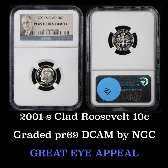 NGC 2001-s Clad Roosevelt Dime 10c Graded GEM++ Proof Deep Cameo By NGC