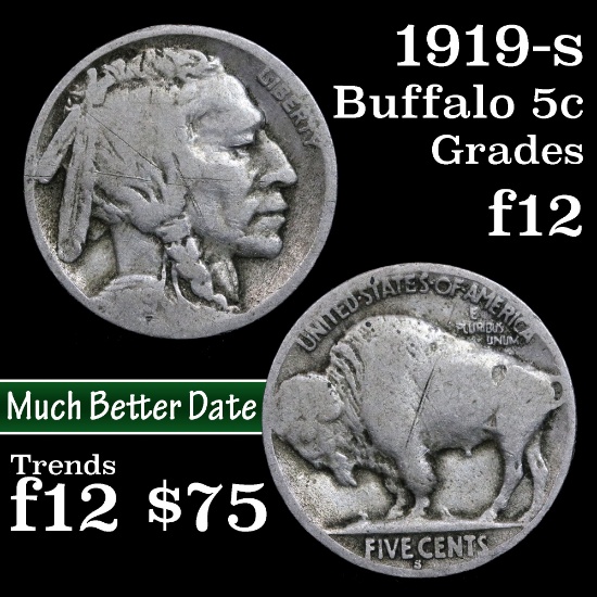 1919-s Buffalo Nickel 5c Grades f, fine