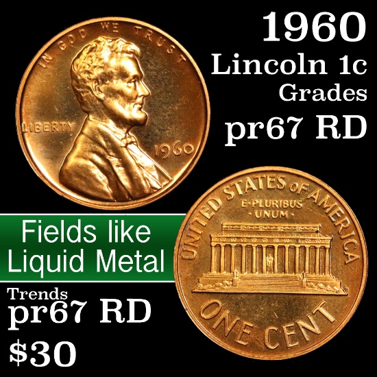 1960 Large Date Lincoln Cent 1c Grades Gem++ Proof Red