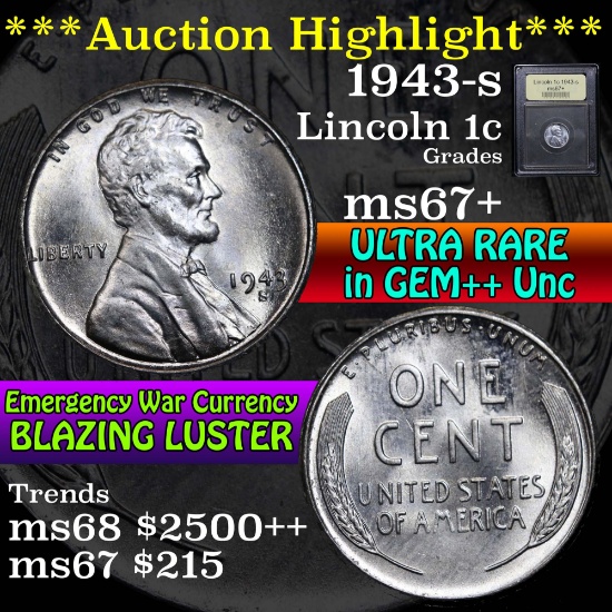 ***Auction Highlight*** 1943-s Lincoln Cent 1c Graded GEM++ Unc by USCG (fc)