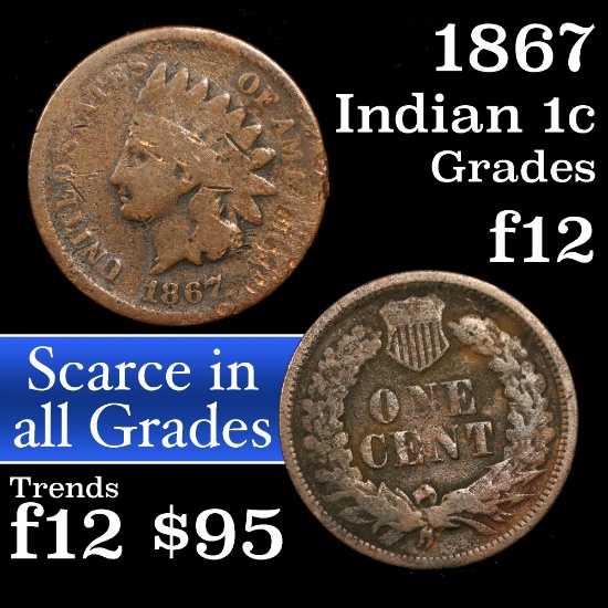 1867 Indian Cent 1c Grades f, fine