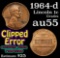 1964-d clipped error Lincoln Cent 1c Grades Choice AU