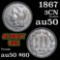 1867 Three Cent Copper Nickel 3cn Grades AU, Almost Unc