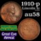 1910-p Lincoln Cent 1c Grades Choice AU/BU Slider