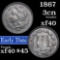 1867 Three Cent Copper Nickel 3cn Grades xf