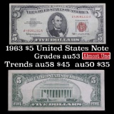 1963 $5 Red seal United States Note Grades Select AU