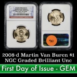 NGC 2008-d Martin Van Buren First day of Issue Presidential Dollar $1 Graded ms65 by NGC