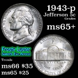 1943-p Jefferson Nickel 5c Grades GEM+ Unc
