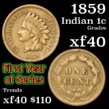 1859 Indian Cent 1c Grades xf