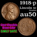 1918-p Lincoln Cent 1c Grades AU, Almost Unc