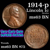 1914-p Lincoln Cent 1c Grades Select Unc BN