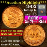 ***Auction Highlight*** 1902 Indian Cent 1c Graded GEM++ Unc RD by USCG (fc)