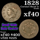 1828 Sm wide date Coronet Head Large Cent 1c Grades xf (fc)