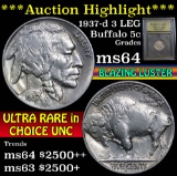 ***Auction Highlight*** 1937-d 3 Leg Buffalo Nickel 5c Graded Choice Unc by USCG (fc)
