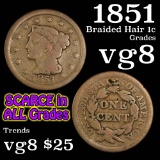 1851 Braided Hair Large Cent 1c Grades vg, very good