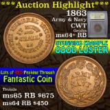 ***Auction Highlight*** 1863 Army & Navy Civil War Token 1c Graded Choice+ Unc RB by USCG (fc)