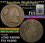 ***Auction Highlight*** 1794 Liberty Cap Flowing Hair large cent 1c Graded f+ by USCG (fc)