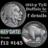 1913-d TY II Buffalo Nickel 5c Grades f details