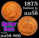 1875 Indian Cent 1c Grades Choice AU