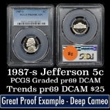 PCGS 1987-s Jefferson Nickel 5c Graded pr69 DCAM by PCGS