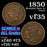 1850 Braided Hair Large Cent 1c Grades vf++