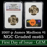 NGC 2007-p James Madison First day of Issue Presidential Dollar $1 Graded ms65 by NGC