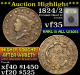 ***Auction Highlight*** 1824/2 Coronet Head Large Cent 1c Graded vf++ by USCG (fc)